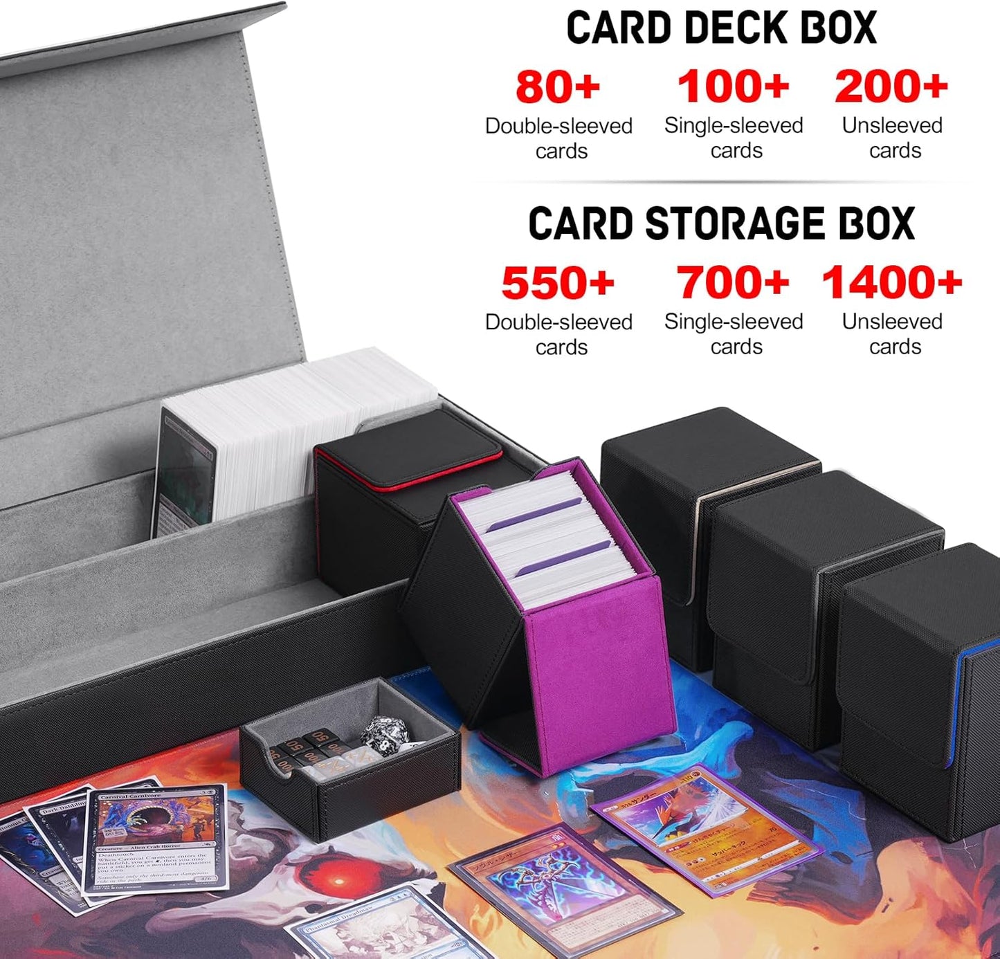 ZLCA Card Deck Box 6 In 1 with MTG Playmat,Large TCG Card Deck Case for Magic Yugioh Sports Cards(Black Kit)