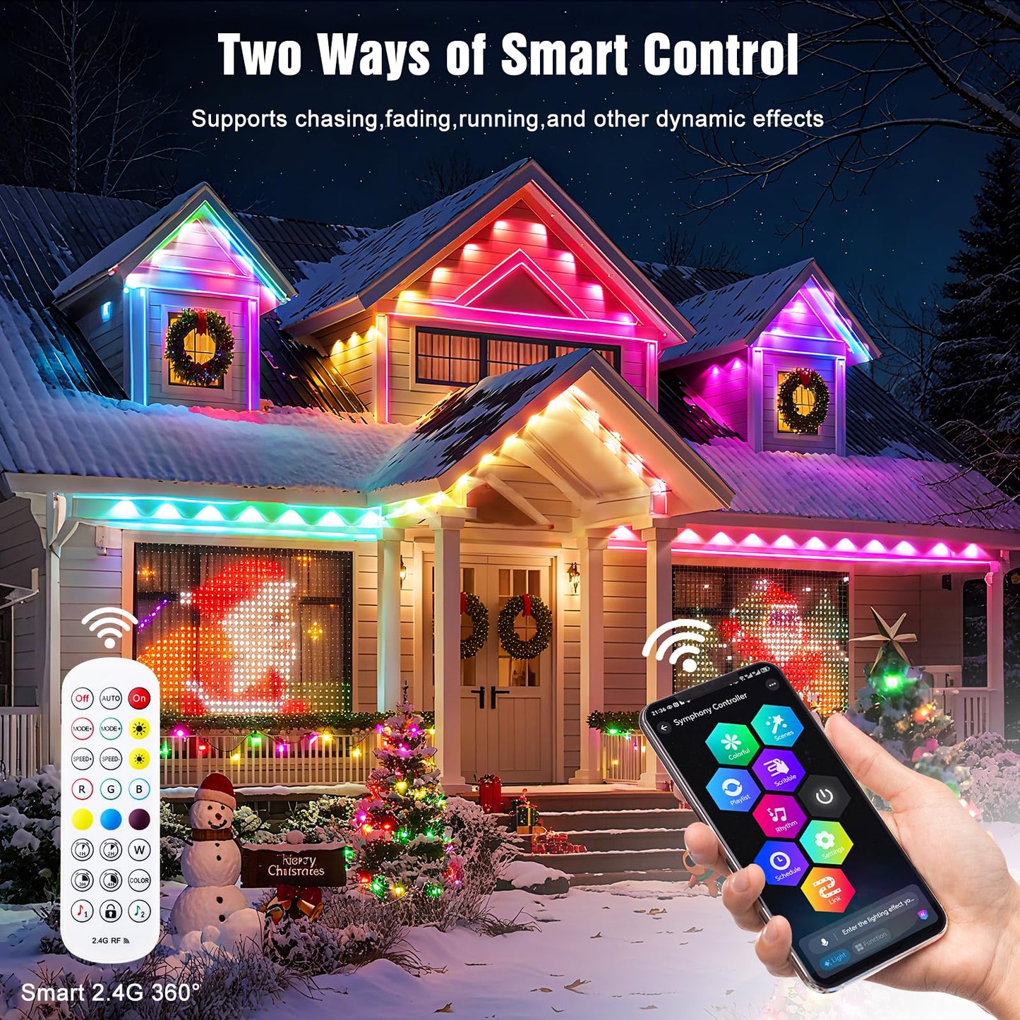 Joh Permanent Outdoor Lights  200Ft Rgb+Ic Smart Led Outdoor Lights With App/Remote Control  Diy Scene Modes Lighting & Ip67 Waterproof  Eaves Light For Christmas  Holiday  Daily Decorations
