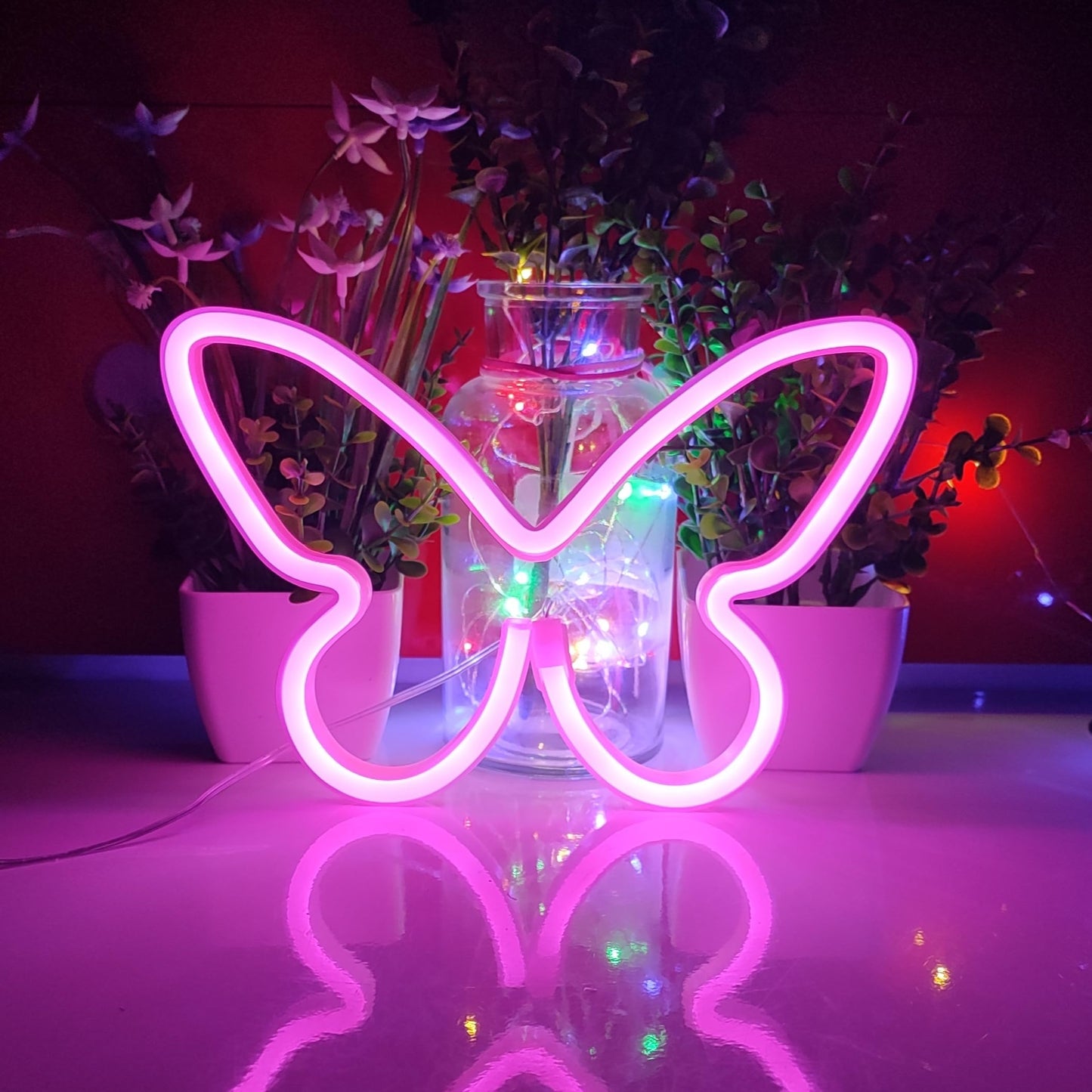 Jywj Butterfly Neon Sign - Pink Led Table Decoration, Usb/Battery Powered, Model Jy-Bf-Pk01, Perfect For Bedroom And Events