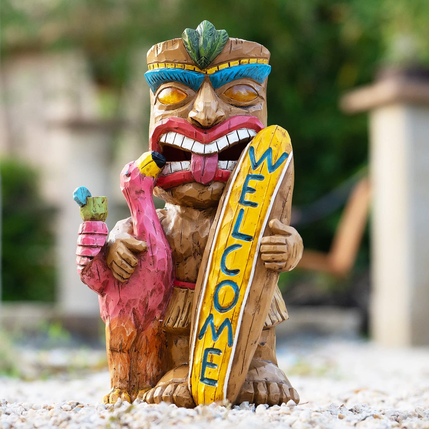 Eptuega Solar Tiki Bar Flamingo Statue - 11.42 Resin Welcome Sign For Patio, Yard, Balcony Decor