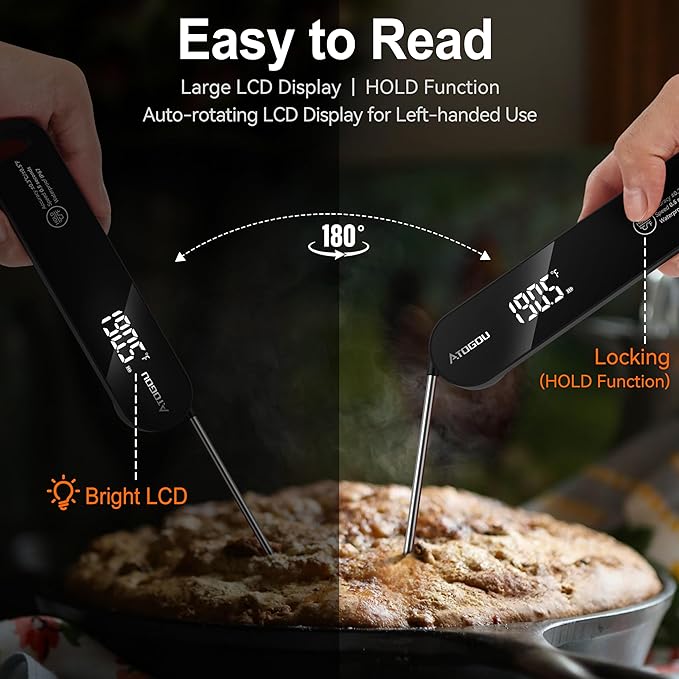 Atogou The Latest Thermocouple Food Thermometer. Faster: <1 Second Response time. More Accurate: ±0.5°F (0.3°C), IPX7 Waterproof, for Meat/Candy/Grill/BBQ etc. TH-22 Black