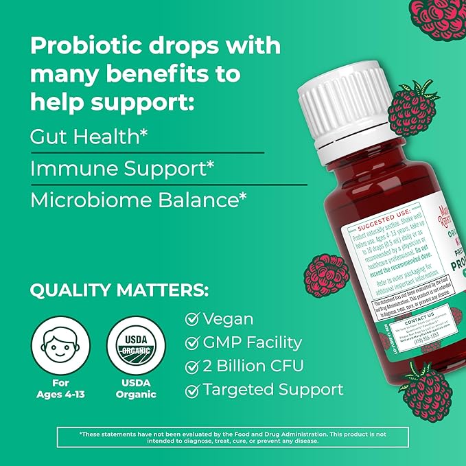 MaryRuth Organics USDA Organic Liquid Kids Probiotic Drops | Digestive Health | Gut Health | Kids Immune Support Supplement | Overall Health and Wellness | Non GMO | Vegan | 30 Servings