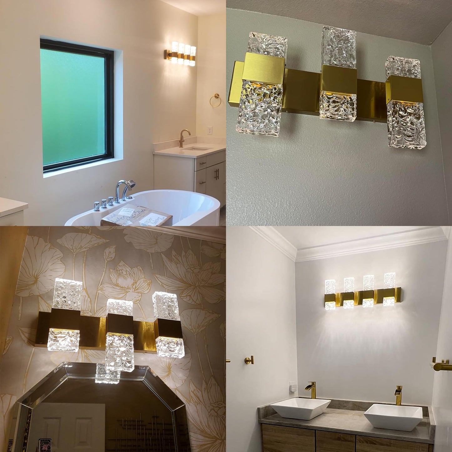 OYLYW Vanity Lights Fixtures for Bathroom, 4 Lights, Dimmable, Brushed Gold, Stainless Steel, Model JQ1428-4TG