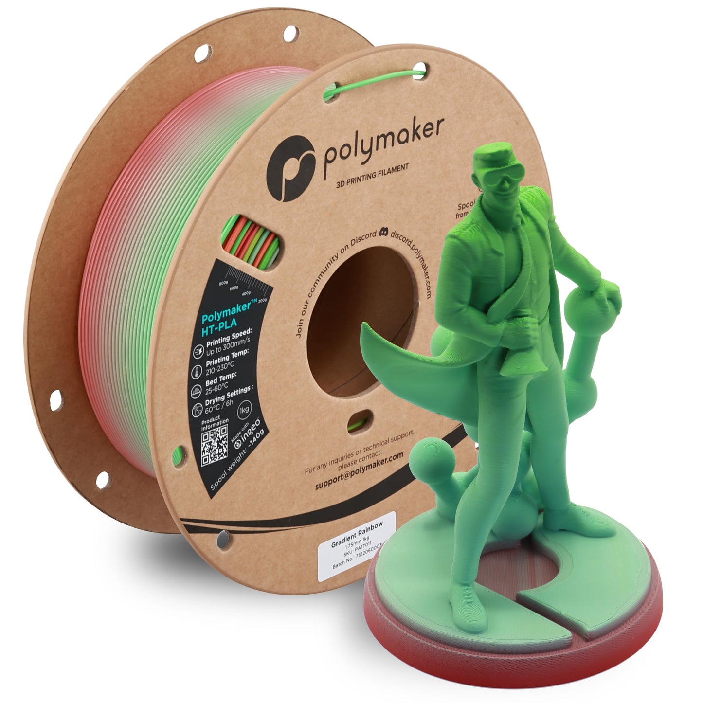 Polymaker HT-PLA Filament 1.75mm Gradient Rainbow, High Temp PLA for 3D Printing, Heat Stable Up to 150C, Easy to Print, Works w