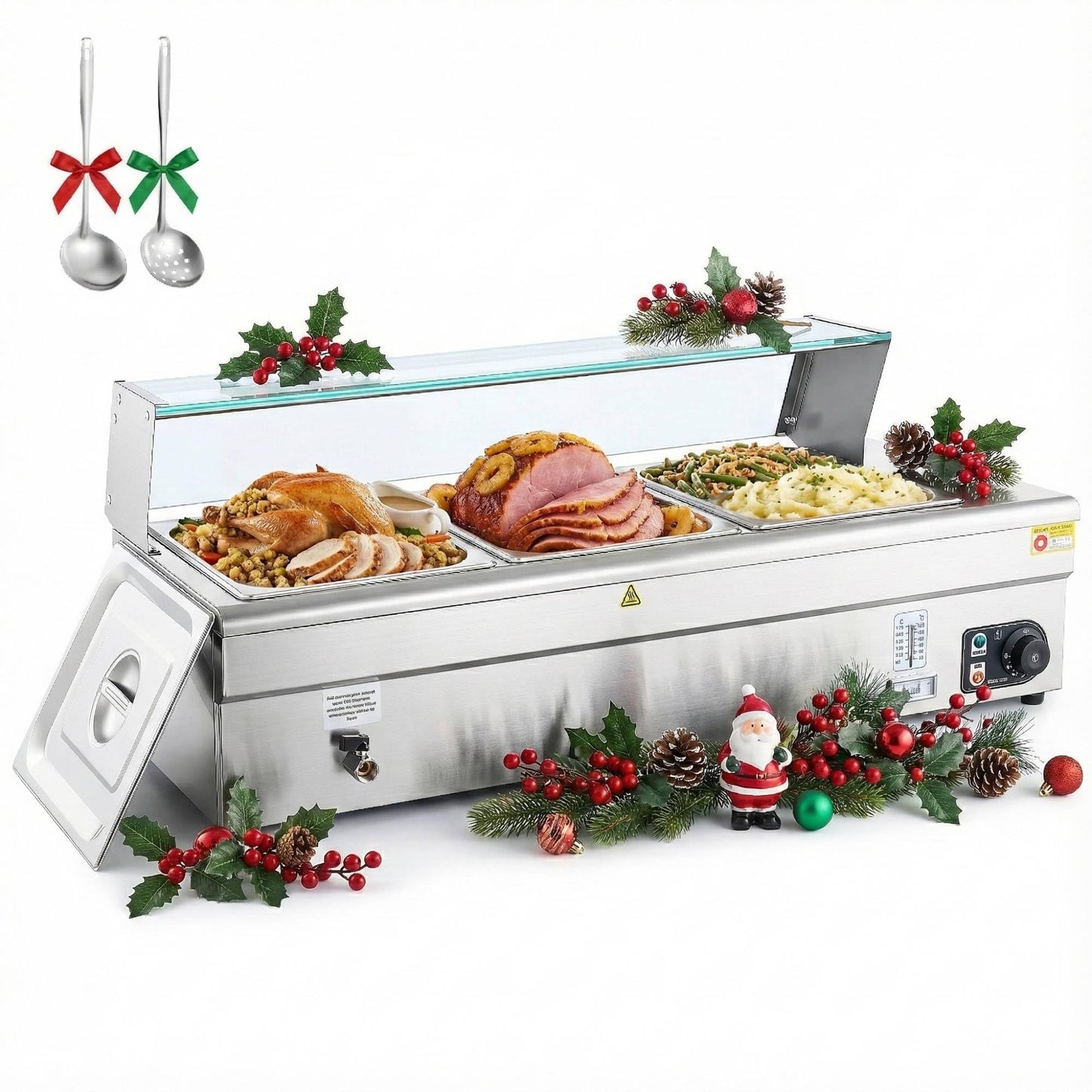 WILPREP 3-Pan Commercial Food Warmer with Sneeze Guard, Three 1/2 Pans, 1500W Countertop Electric Steam Table, 86-185°F Adjustable Temp Control, Stainless Steel Buffet Bain Marie