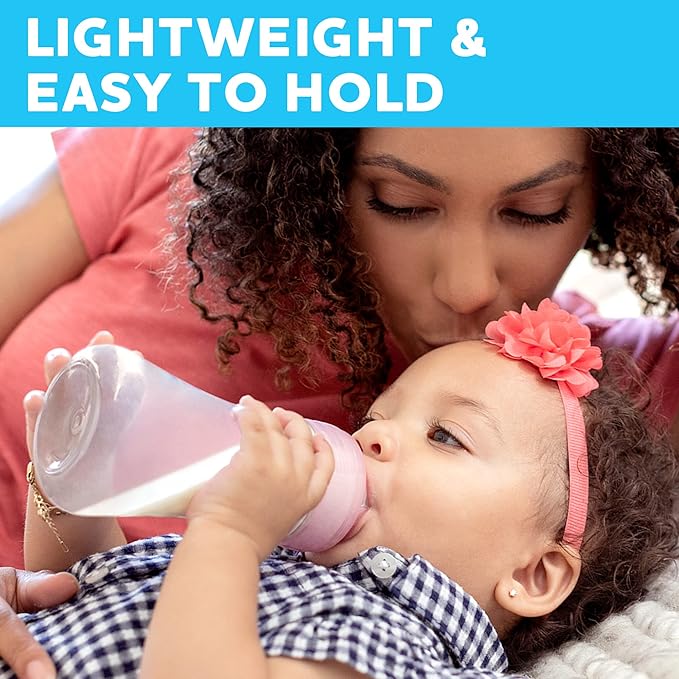Chicco Duo 5oz. Hybrid Baby Bottle with Invinci-Glass Inside and Plastic Outside | Dishwasher, Bottle Warmer, and Electric Sterilizer Safe | Intui-Latch Nipple | Clear/Pink, 2pk
