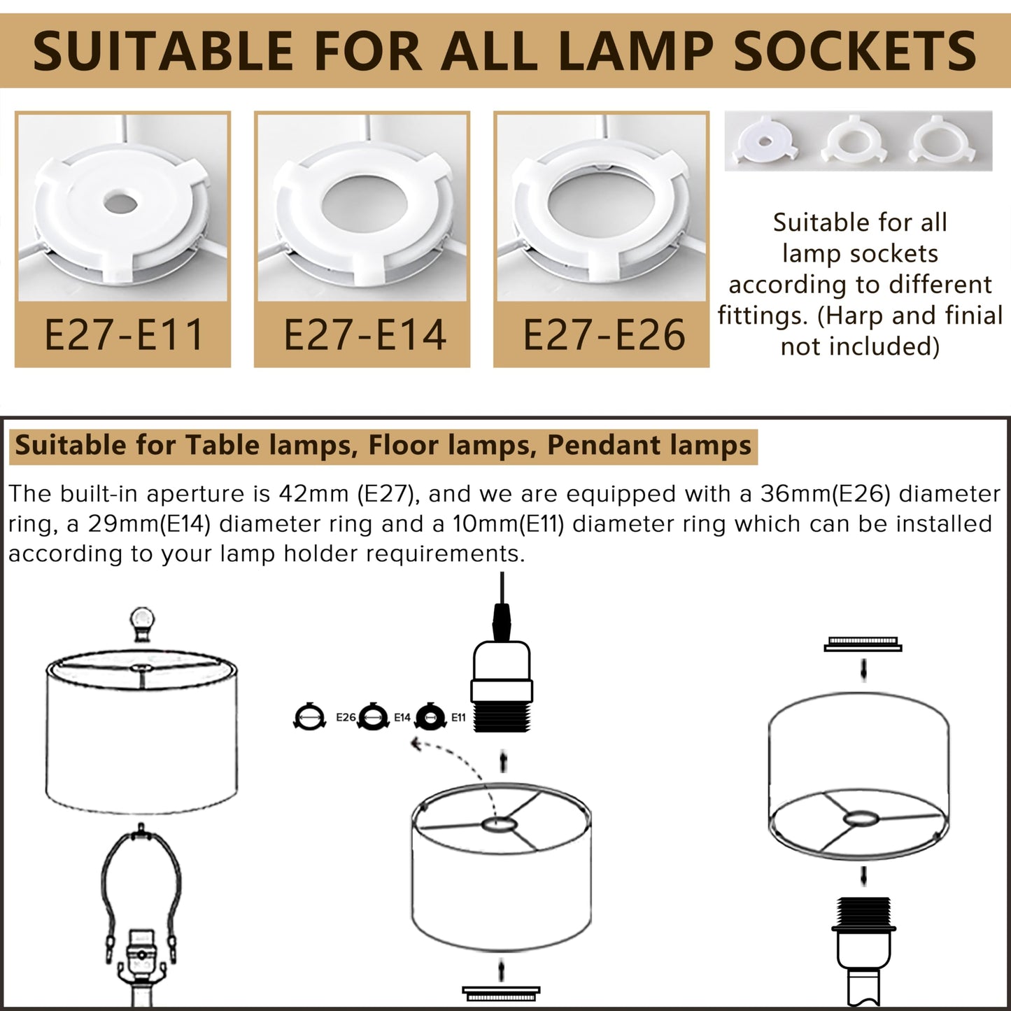 GO&SO Drum Lamp Shade, 16inx16inx12in, Polyester Linen, Multicolour-5, Model G5-17-5DZT-1, DIY Assembly with 3 Ad