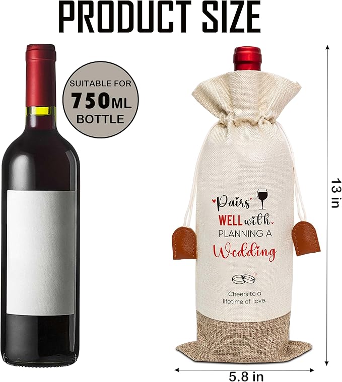 Wedding Wine Bag, Engagement Gifts for Couples, Cotton Linen Wine Gift Bag With Drawstring, Mr and Mrs Marriage Wedding Gifts, Bridal Shower Gift for Women Besties Friends, Bachelorette Party-25