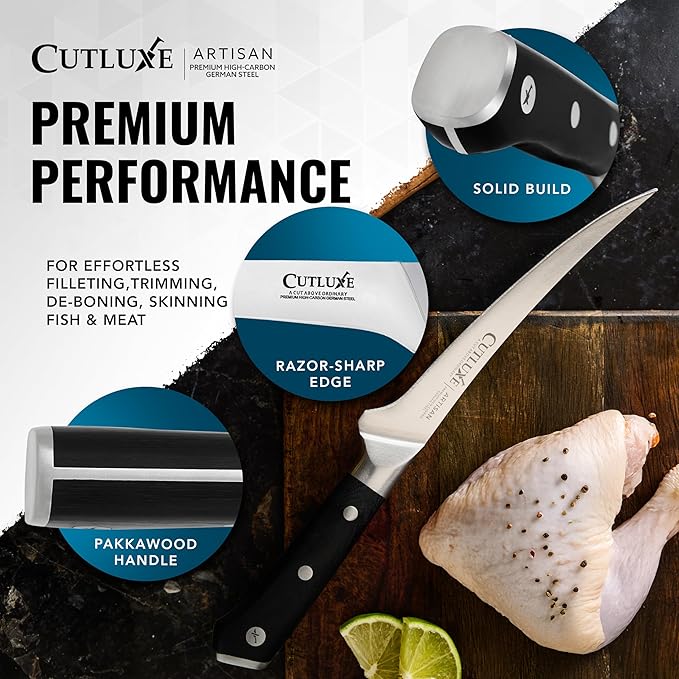 Cutluxe Boning Knife – 6" Razor Sharp Fillet Knife – High Carbon German Steel – Full Tang Ergonomic Handle Design – Artisan Series