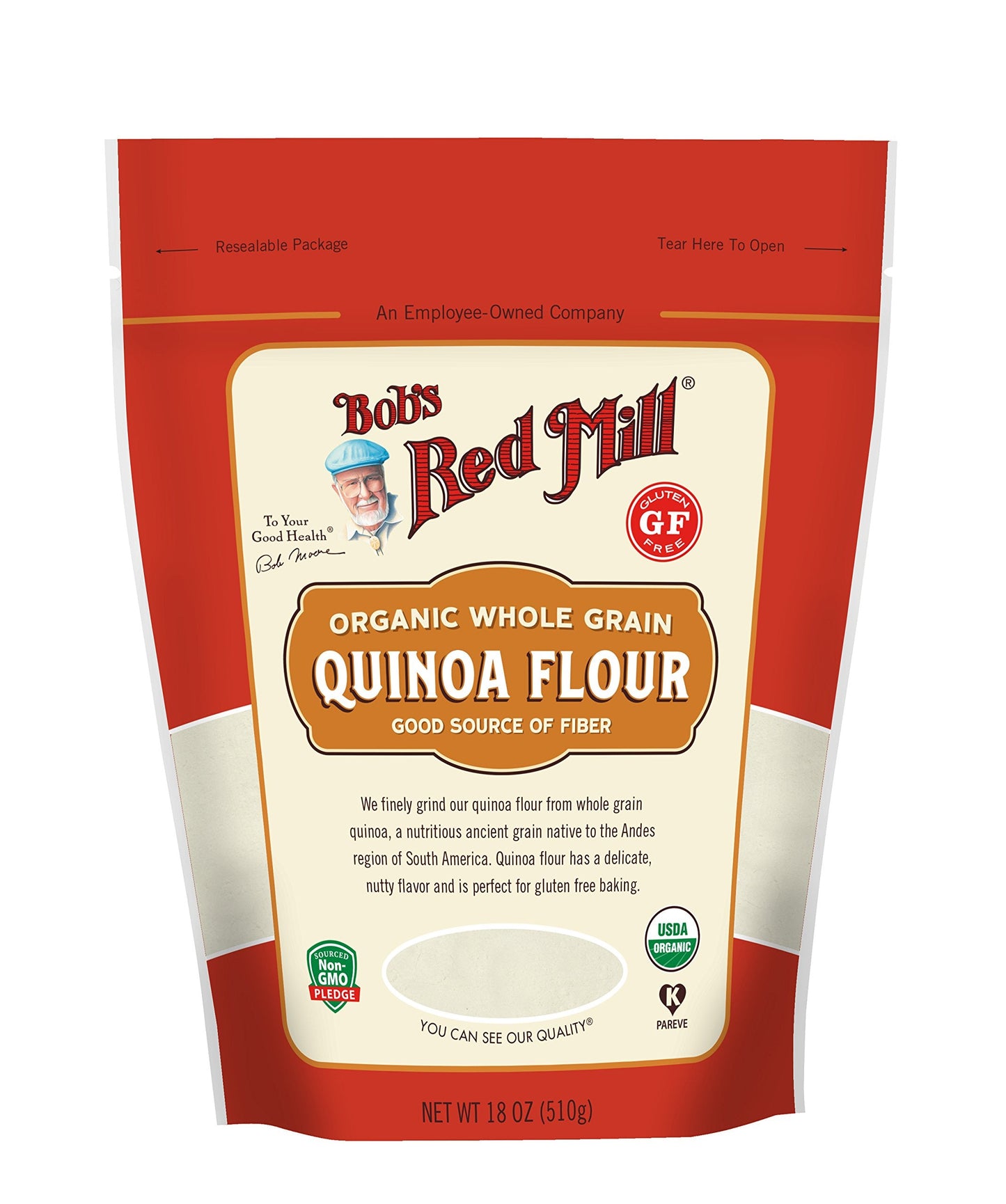 Bob s Red Mill Organic Quinoa Flour, 18oz (Pack of 4) - Non GMO, Whole Grain, Vegan, Kosher