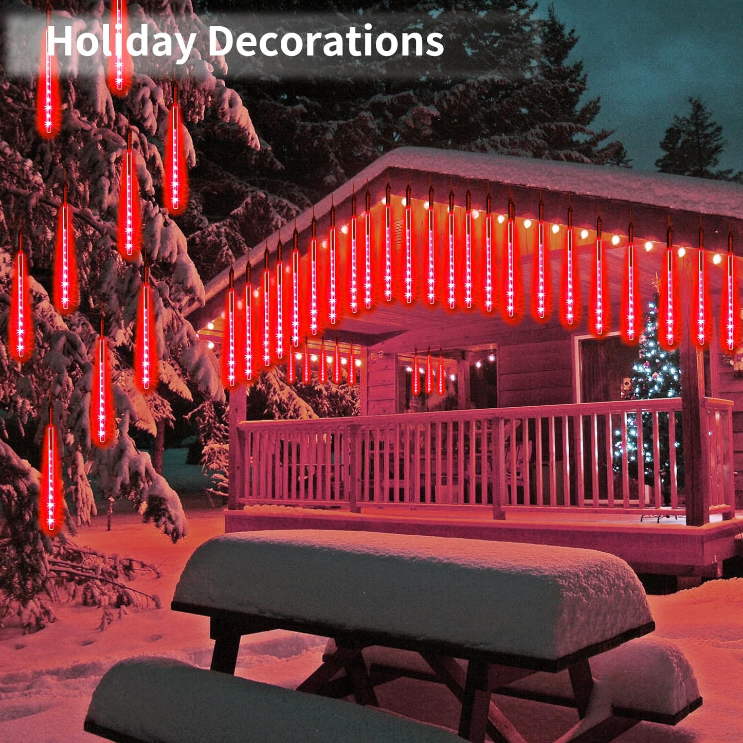 Jjgoo ?2 Pack? Christmas Lights Meteor Shower Rain Lights 12Inch  Totally 20 Tube 480 Leds Icicle Light Outdoor Raindrop Light For Xmas Halloween Wedding Party Tree Holiday Decoration  Red