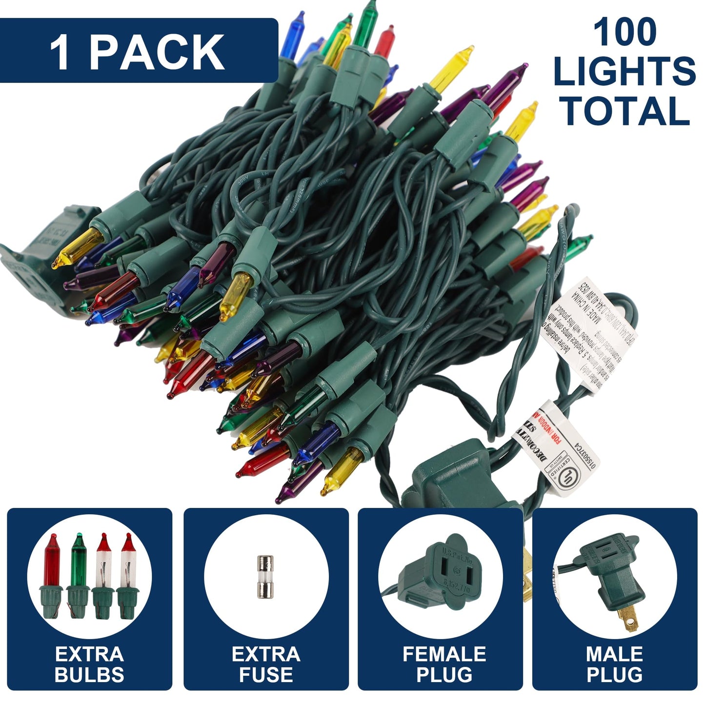 Watereem Multicolor Christmas String Lights  100 Count  Incandescent Mini Christmas Lights  Connectable Xmas Tree Light For Indoor Outdoor Garland Birthday Holiday Wedding Festival Party