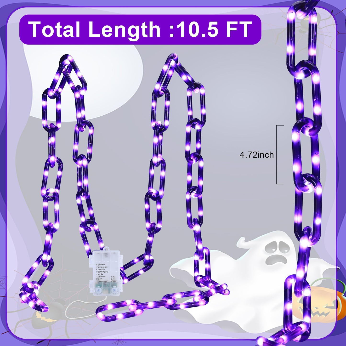 woohaha Halloween Decorations Purple 175LED Chain Lights, 10.5FT, Battery/USB, 8 Modes, Timer for Outdoor Party