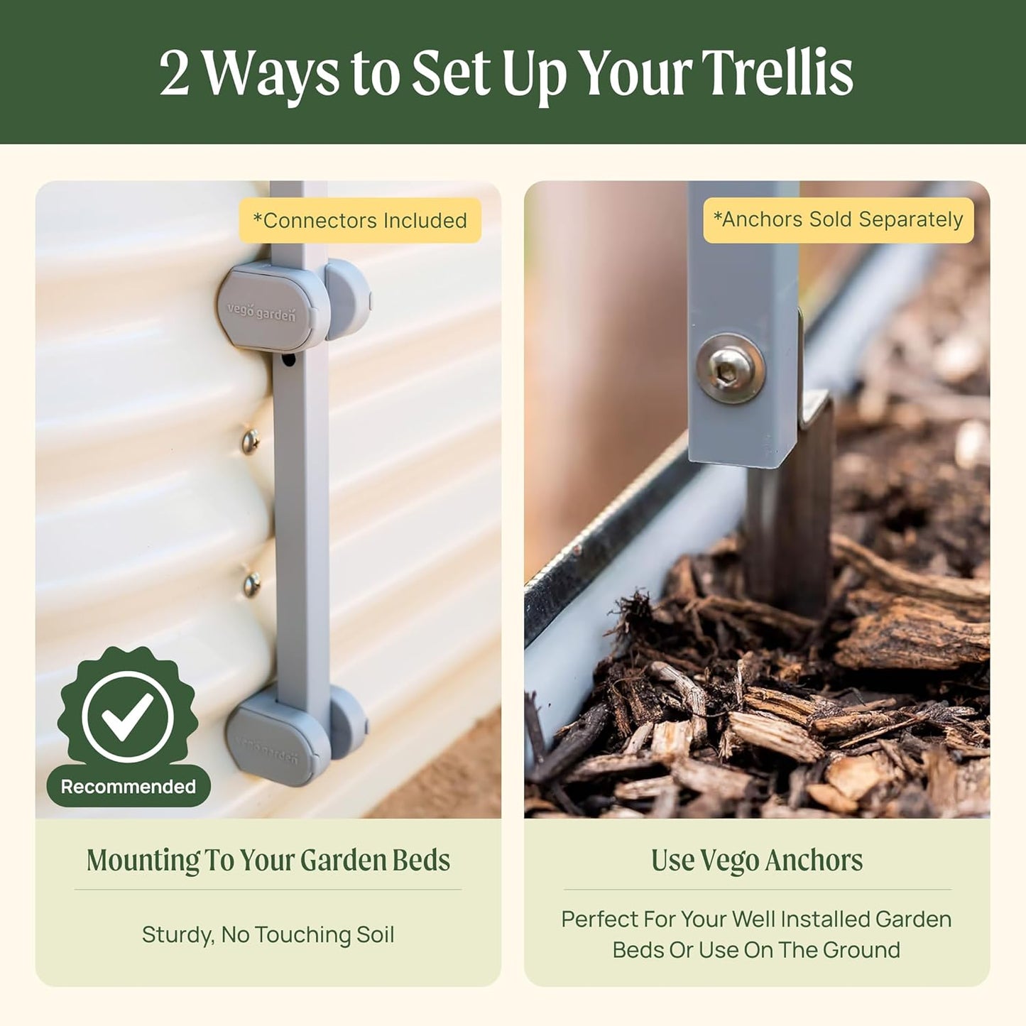 Vego Garden Modular Arched Trellis System 7.0' Long Trellis for 2.5' x 9.5' (10 in 1) Garden Bed