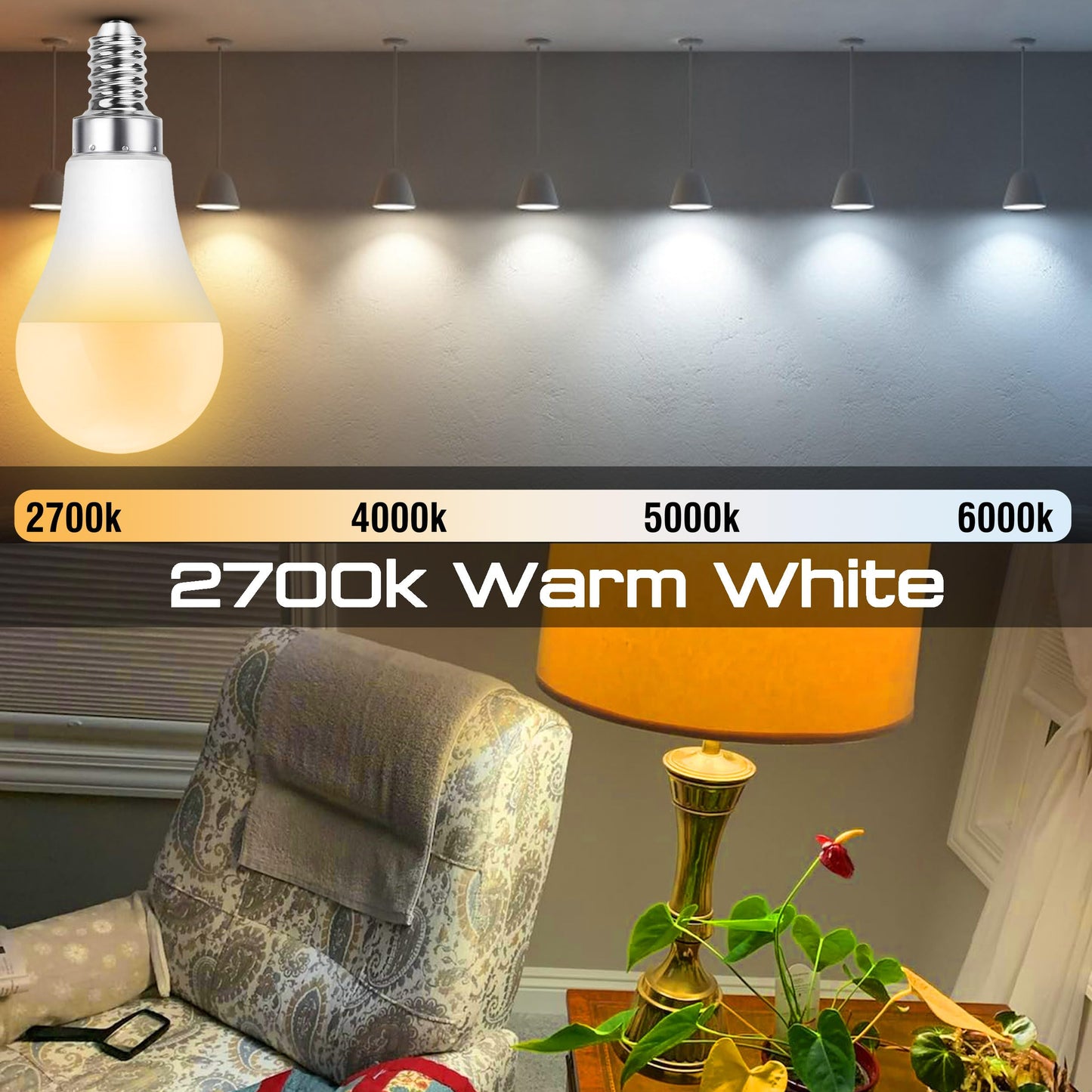 E12 Candelabra Led Light Bulbs 40Watt Equivalent 2700K Warm White  4W 450Lm C7  E12 Small Screw Base Globe Shape Bulbs For Night Light Chandelier Pendant Ceiling Fan Lighting  Non-Dimmable  4 Pack