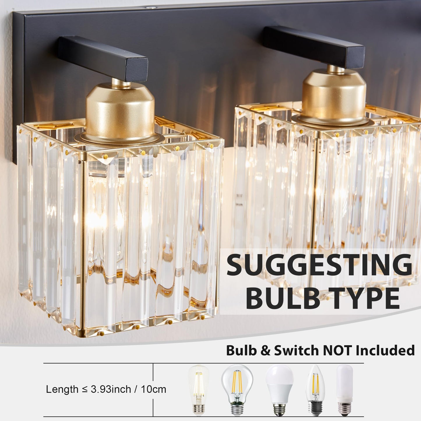 Diamondforge Bathroom Vanity Light Fixtures Over Mirror - Makeup Lighting Black Gold - For Modern Wall  Bath  Desk  Farmhouse  Hallway 3 Crystal Lights