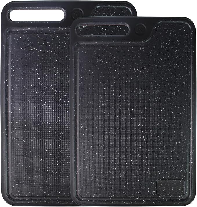 Cutting Boards for Kitchen,Large Cutting Board Set of 2,Non-Slip Cutting Board with Dandle and Juice Groovenon,Dishwasher Safe Cutting Boards (Black)