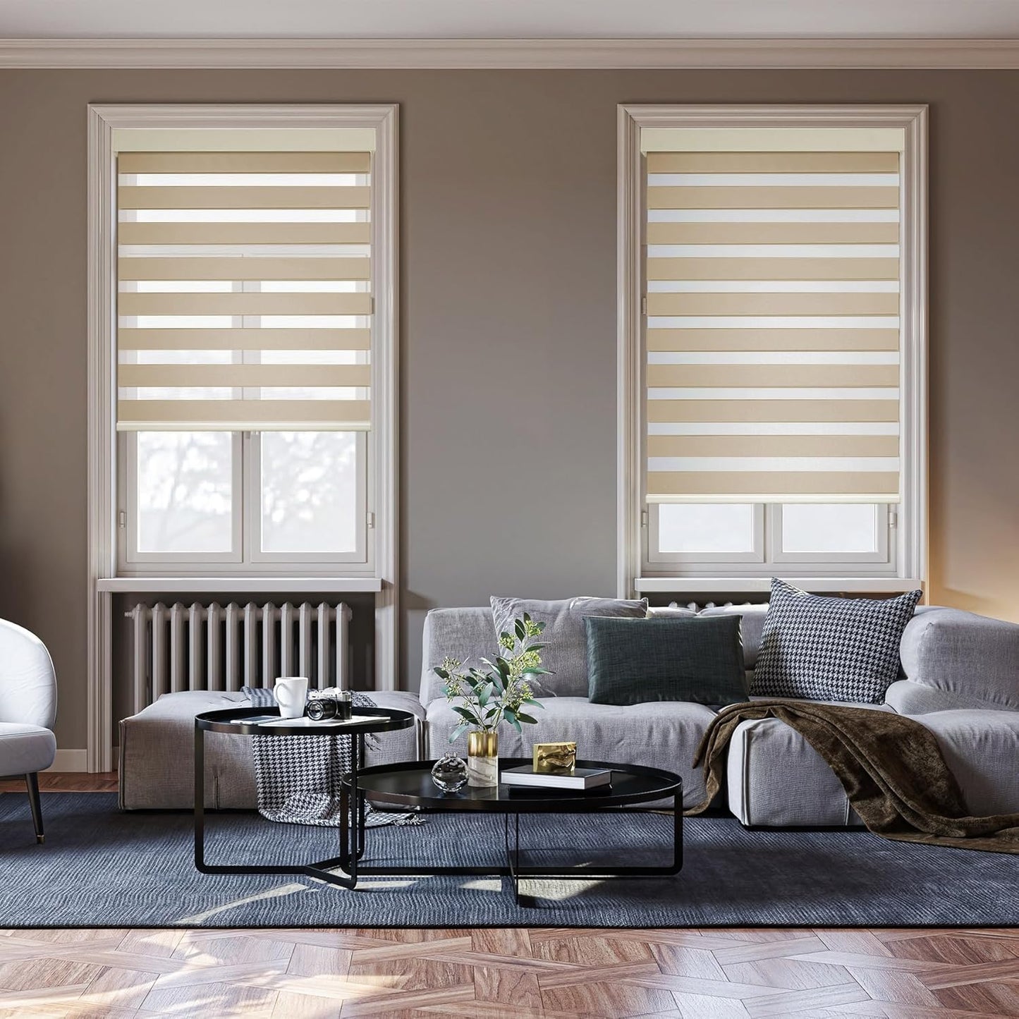 HESTIA Cordless Zebra Blinds Light Filtering Roller Shades UV Blocking Blackout Privacy Indoor Window Shades for Home Office Day and Night, Beige,27" W x 60" H