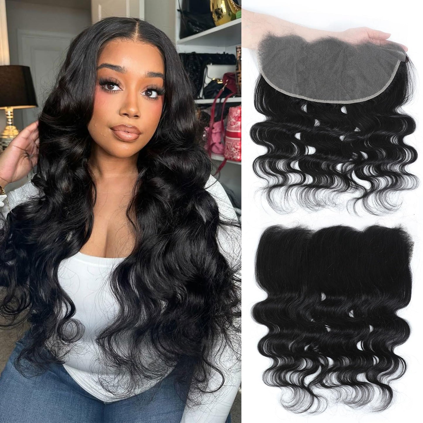 DSEKCAIN Water Wave 2x6 HD Lace Closure Human Hair Transparent Lace Closure 2x6 Water Wave Long Middle Part 100% Raw Virgin Huma