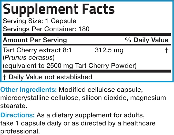 Bronson Tart Cherry Extract 2500 mg Vegetarian Capsules with Antioxidants and Flavonoids Non-GMO, 180 Count