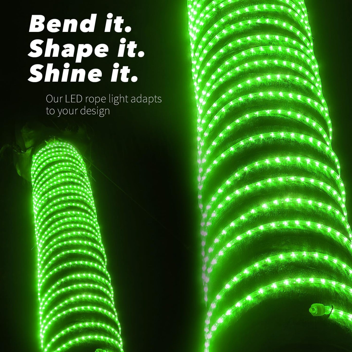 West Ivory 60ft Green LED Rope Light, 8 Modes, Waterproof, ETL Certified, Model LED-R-MODE-60FT-GRN