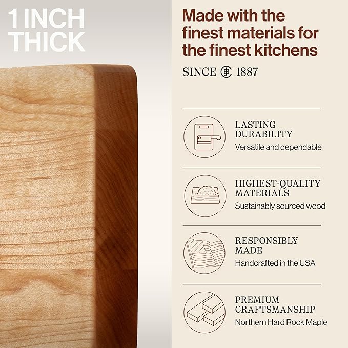 John Boos Chop-N-Slice Series Rectangular Wooden Maple Cutting Board 10”x5” – 1” Thick, 1.4-lb Reversible Butcher Block with Eased Corners & Edge-Grain – Made in the USA