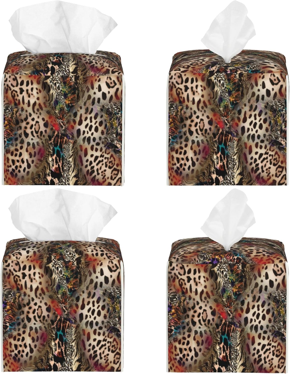 Leather Tissue Box Holder African Animal Leopard Print Tissue Box Cover Square Waterproof Tissue Holder Organizer Modern Napkin Holder for Bedroom Dresser Night Stand Office Desk