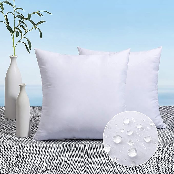 MIULEE Pack of 2 18x18 Outdoor Pillow Inserts, Outdoor Throw Pillows Water-Resistant Decorative Premium Square Pillow Stuf...
