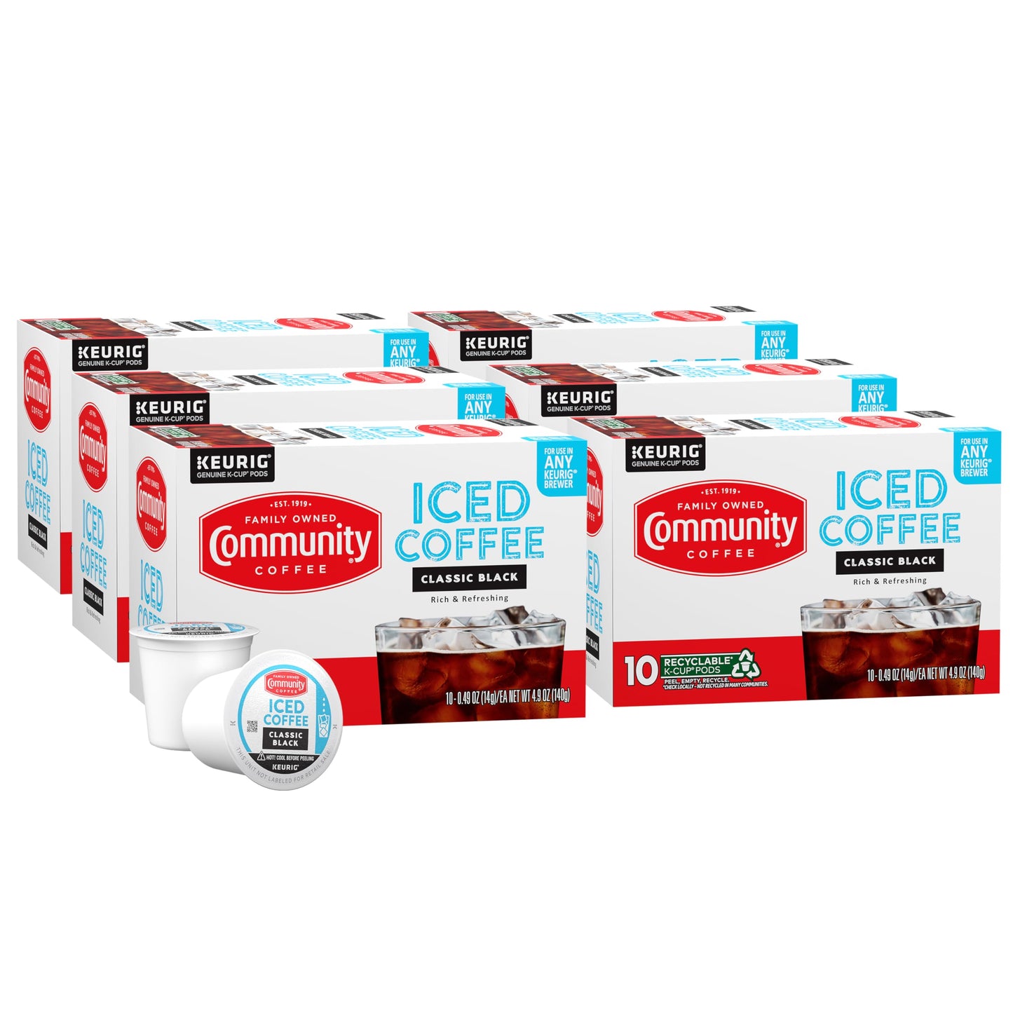 Community Coffee Classic Black  60 Keurig Iced Coffee Pods  Dark Roast  Compatible with all K-Cup malt-inspired  10 Count (Pack of 6)
