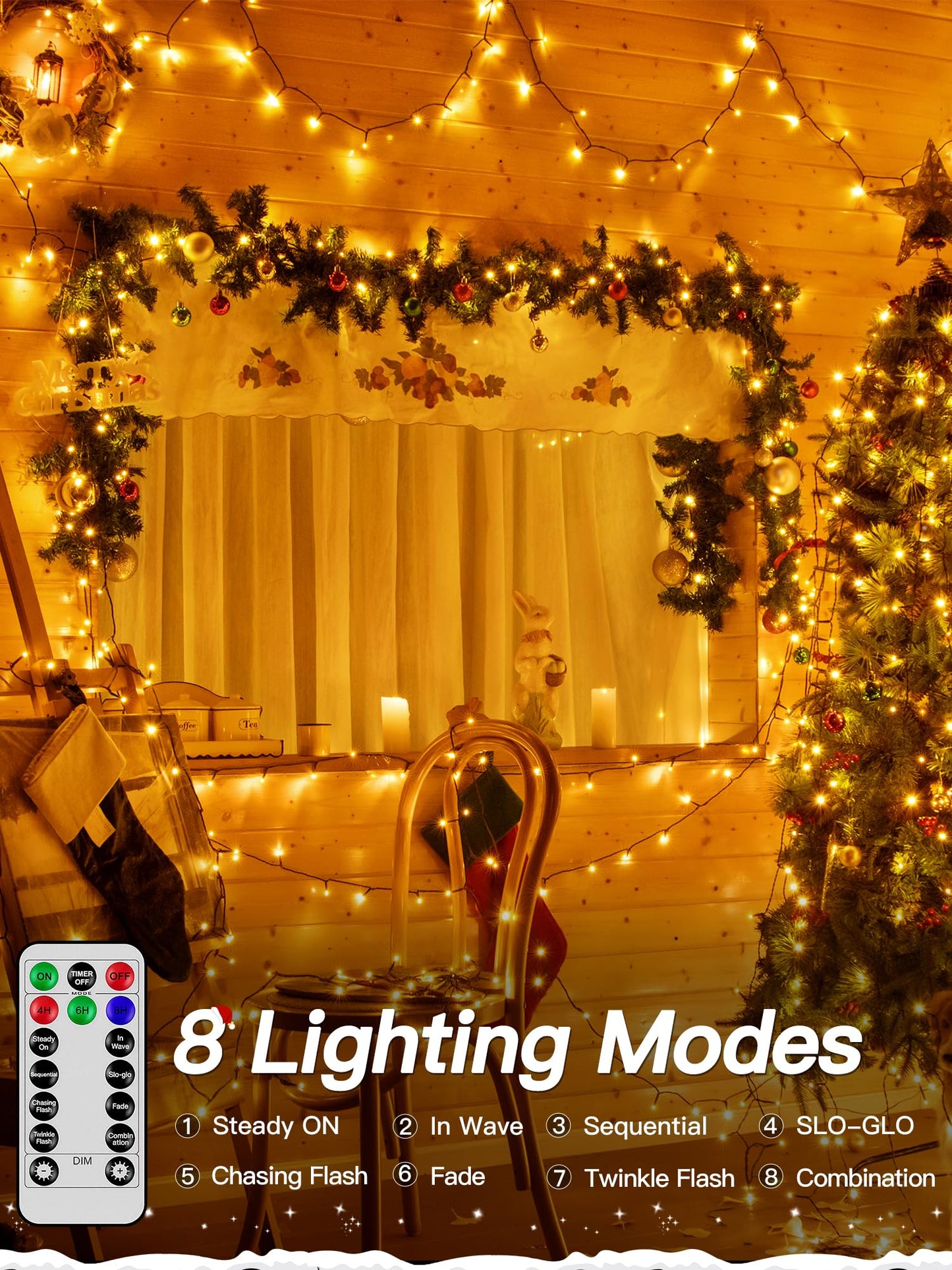 Guhope Christmas Lights 66Ft 200 Led  Christmas Tree Light With 8 Lighting Modes  Outdoor Waterproof String Lights With Remote And Timer  Fairy Light For Holiday Decor (Warm White)