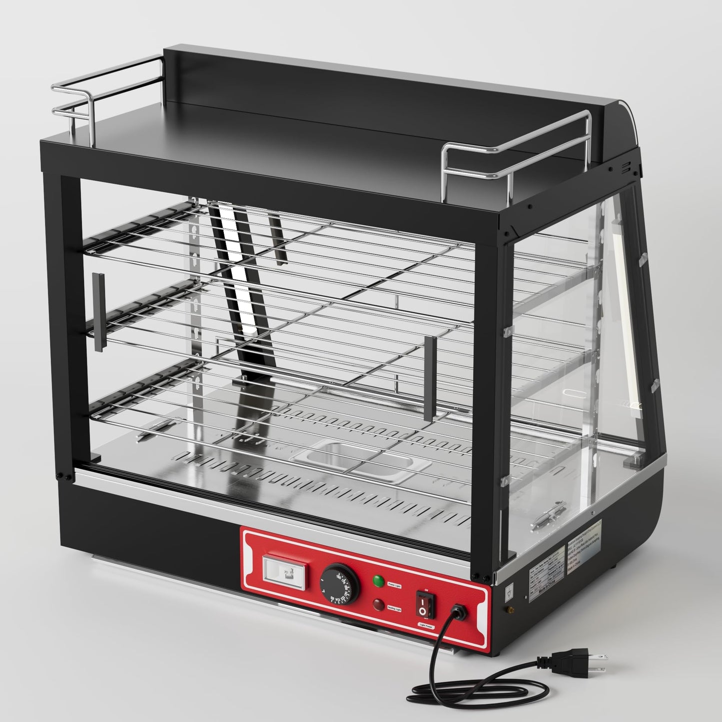 Whalefall Countertop Food Warmer with top Holder, 27 inch Commercial Food Warming Cabinet, tri-Color Lighting, w/Thermometer and Adjustable Thermostat for Cafeteria Kitchens Restaurants