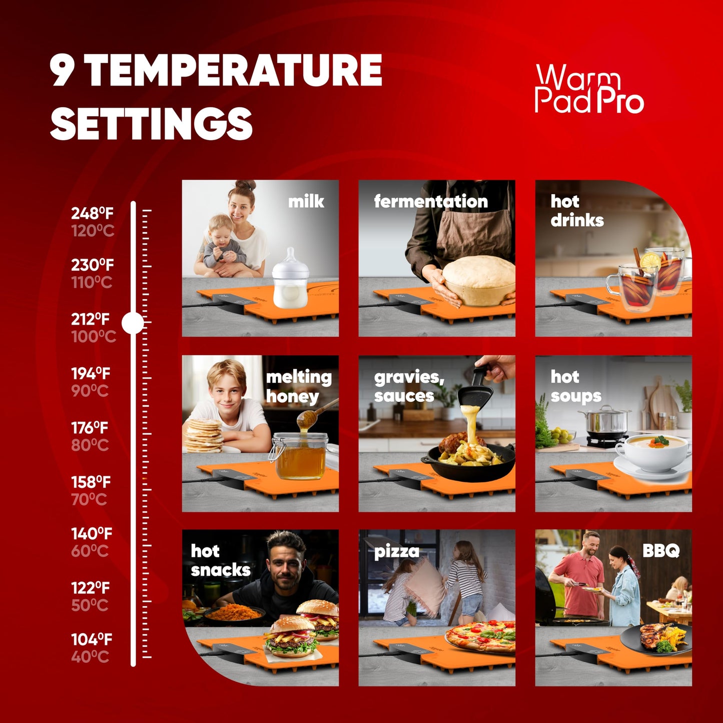 BREETEE Electric Food Warming Mat – Silicone Heating Mat for Food with 9 Temp Levels – Portable Roll Up Warming Mat for Food – Versatile Warming Tray for Buffet, Parties, Home, RV Kitchen