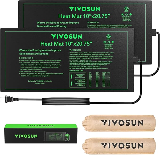 VIVOSUN 2 Pack Durable Waterproof Seedling Heat Mat 10" x 20.75" UL & MET-Certified Warm Hydroponic Heating Pad for Germin...