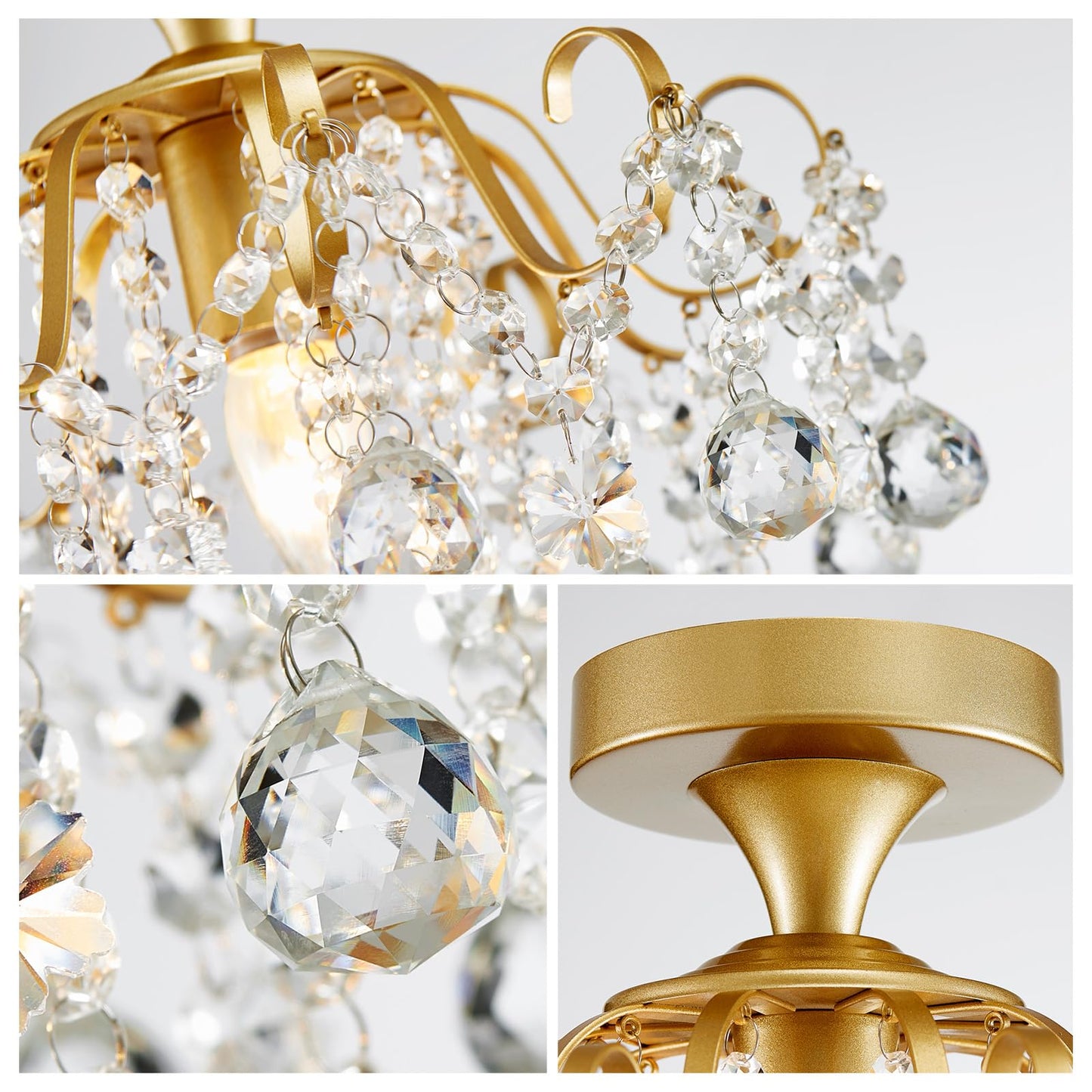 Wuzups Crystal Chandelier Flushmount Ceiling Light Modern Lighting Fixture For Bedroom Hallway Bar Kitchen Bathroom  H 13.4 X W 12.6  E26 Base  Gold