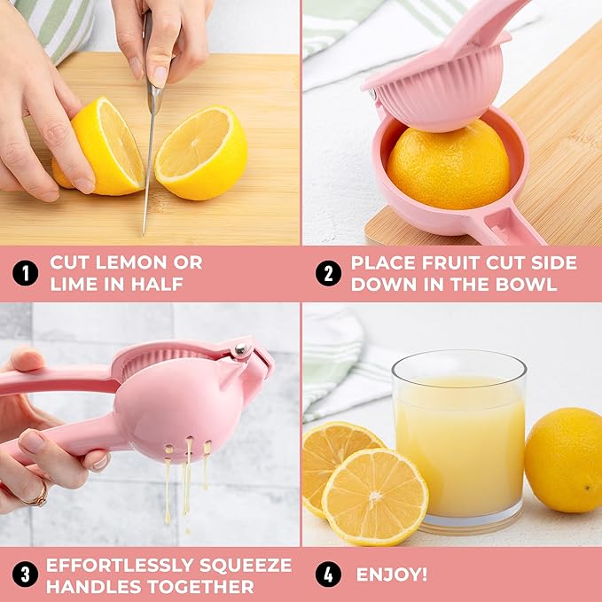 Zulay Premium Quality Metal Lemon Squeezer, Citrus Juicer, Manual Press for Extracting the Most Juice Possible - Pink