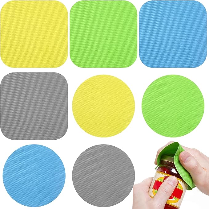 8PCS Silicone Jar Opener Grippers, Rubber Jar Opener Pads, Round & Square Jar Lid Openers for Weak Hands & Arthritis, Bottle Cap Grips