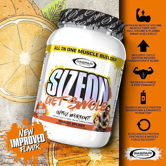 Gaspari Nutrition SizeOn, The Ultimate Hybrid Intra-Workout Amino Acid & Creatine Formula, Increased Muscle Volume & Muscle Recovery (3.59 Pounds, Mango Splash)