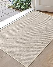 Color&Geometry Extremely White Beige Ultra Thin Indoor Door Mat 24"x36", Machine Washable Front Door Mat Non Slip, Low Pro...