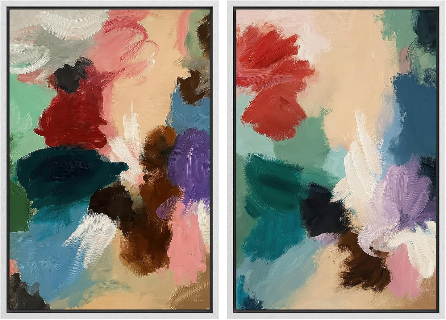 SIGNWIN Framed Wall Art Print Set Colorful Abstract Brushstroke Vibrant Illustrations Modern Art Rustic Relax/Calm Multicolor for Living Room, Bedroom, Office - 16"x24"x2 WHITE