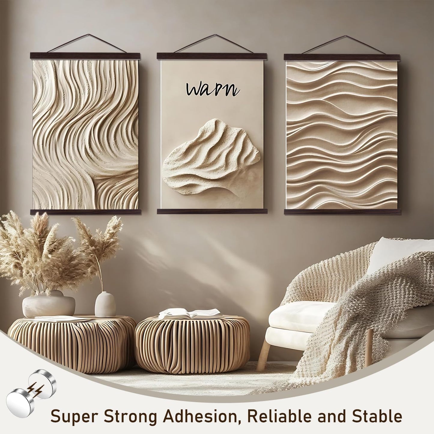 Artmag Magnetic Poster Hanger Frame, 36x24 36x48 36x12 Light Wood Wooden Magnet Canvas Artwork Print Poster Hangers Frames Hanging Kit (Walnut, 36")