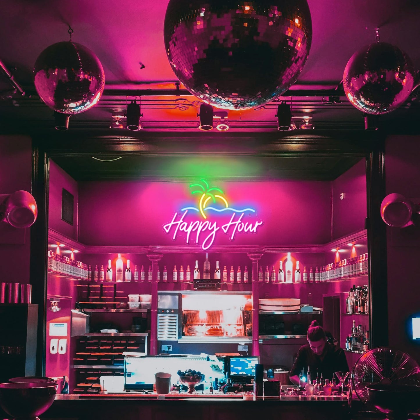 Kavaas Happy Hour Neon Sign 15.7 X 11.2  Palm Tree Neon Bar Signs For Home Bar Man Cave Club Pub Party - Best Gifts For Husband  Father  Birthday  Christmas