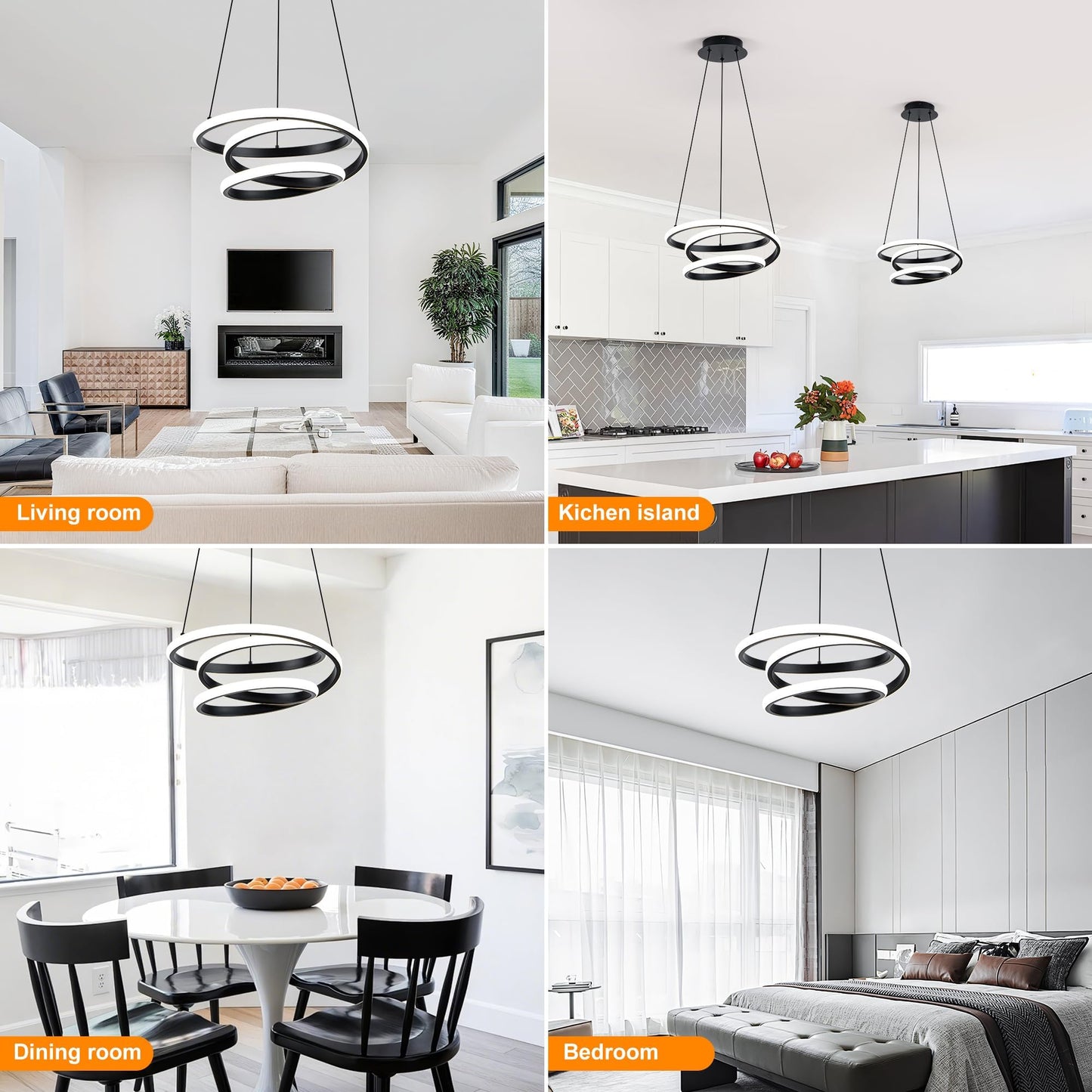 Mayful Modern Chandelier With Remote Control  3-Color Dimmable Led Pendant Light Fixtures  Height Adjustable Kitchen Island Lighting For Dining Room Bedroom Living Room Foyer Office Black 13.78 Inches