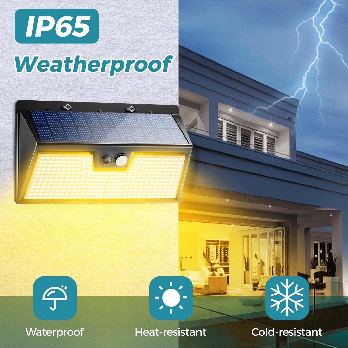 kolpop 318 LED Solar Outdoor Lights, IP65 Waterproof, Motion Sensor, 2 Pack, 7 Inch, Warm White