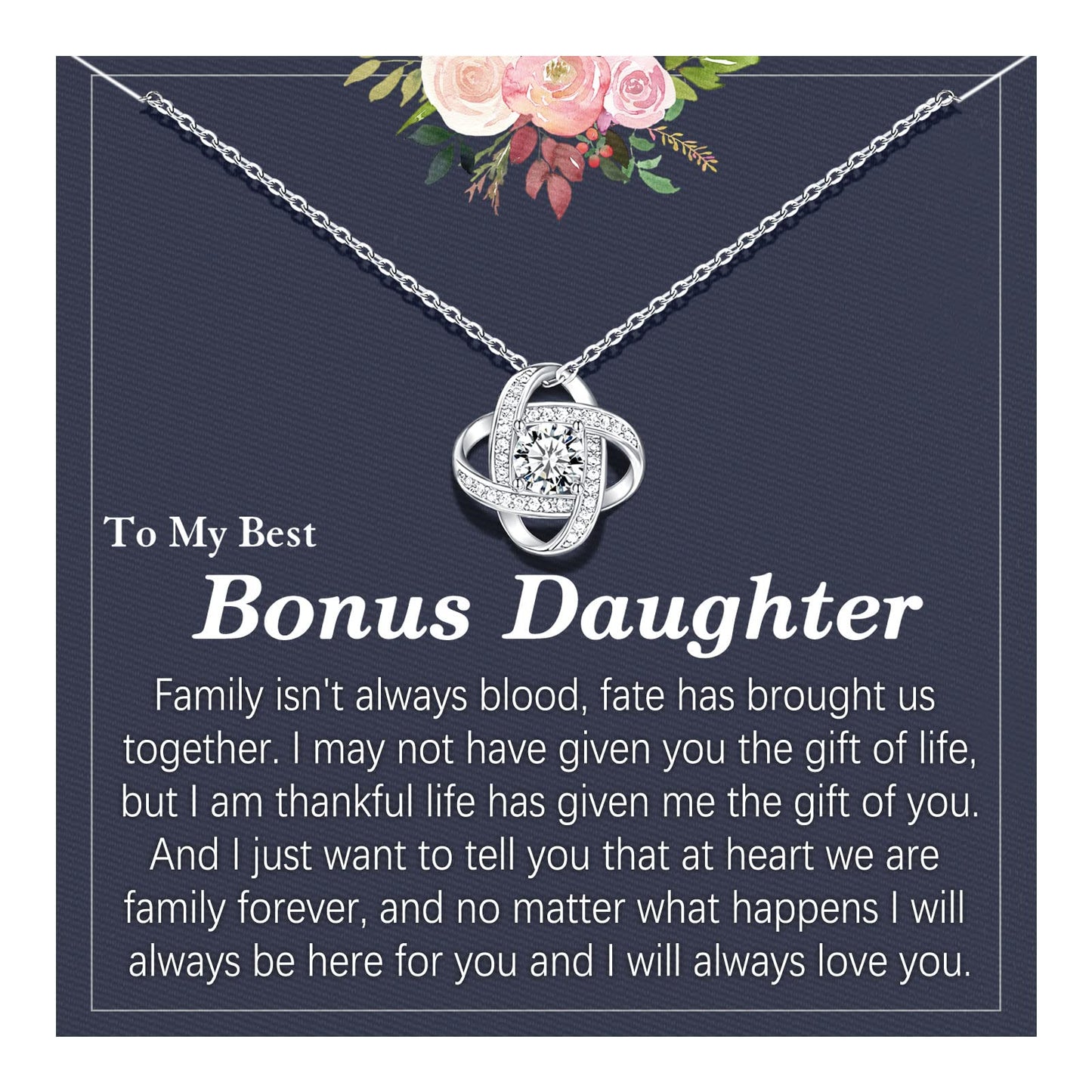 UNGENT THEM Silver Love Knot Necklace, Women's Hypoallergenic Stainless Steel Stepdaughter Gift for Birthday, Graduation, Christ