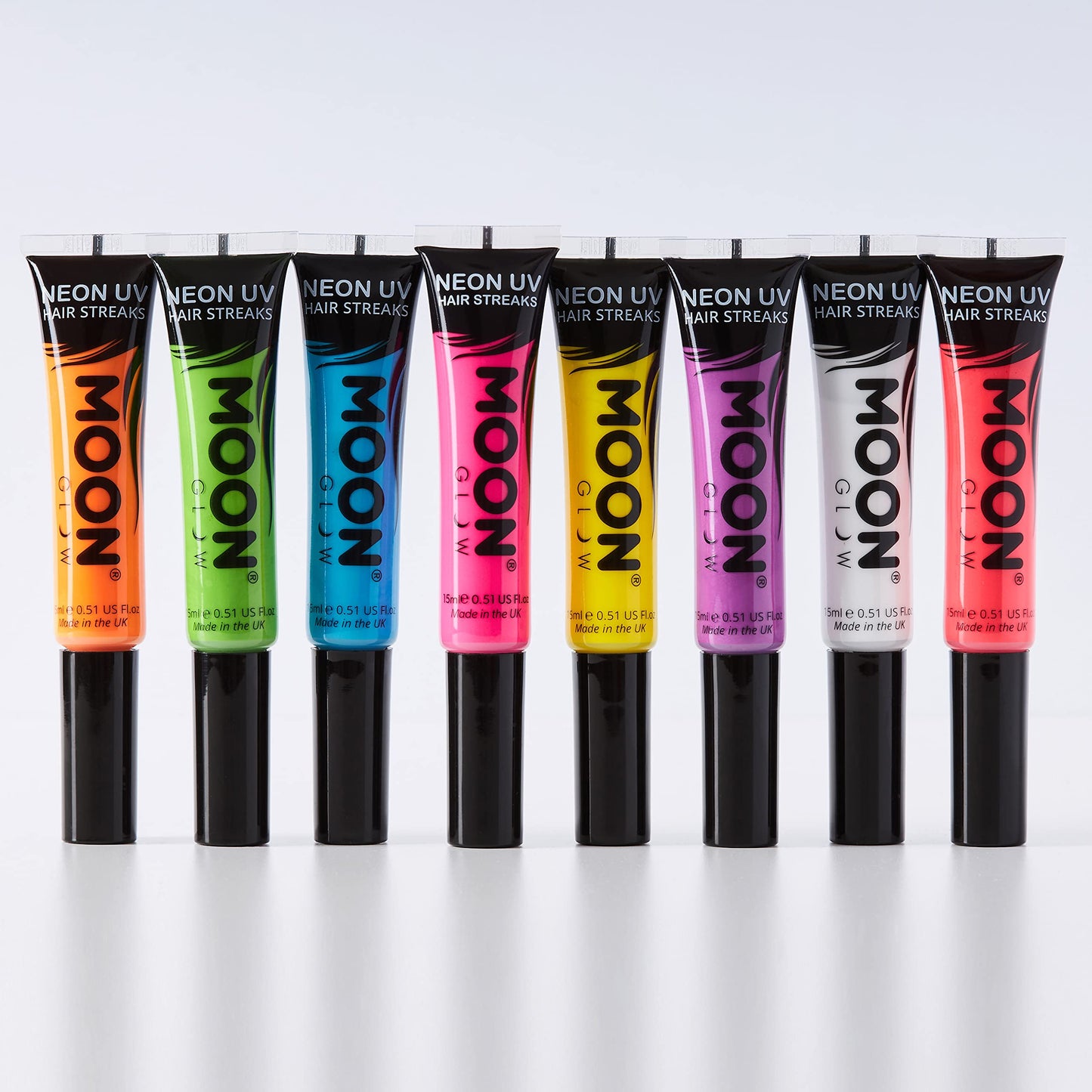 Moon Glow Neon UV Hair Color Streaks | Set of 8 | Hair Mascara - Temporary Wash out Hair Dye | Bright Neon Color, Glows under Bl