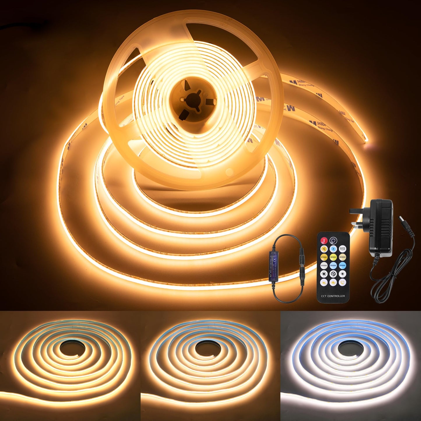 Fussion COB LED Strip Light 16.4ft, Warm White, 24V with Remote Control, Ambient Mood Lighting for Bedroom and Kitchen