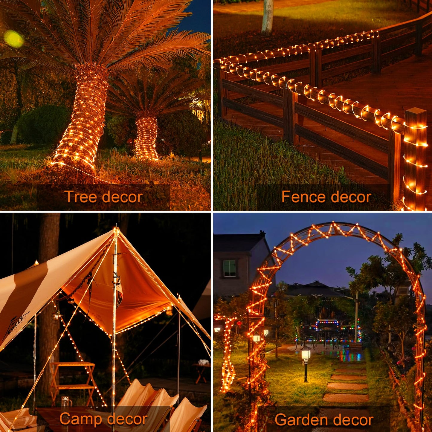 JMEXSUSS Solar Rope Lights, 200 LED, 66 ft, Waterproof, PVC, Orange, Halloween/Thanksgiving Decor
