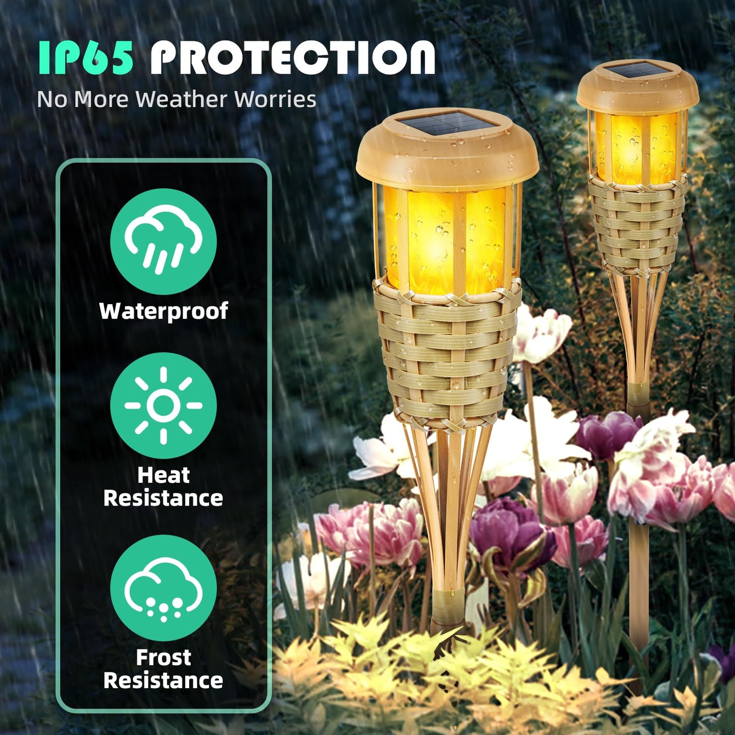 Evelynsun Solar Torch Lights - Outdoor Flickering Flame Decorations, 8 Pack, Plastic