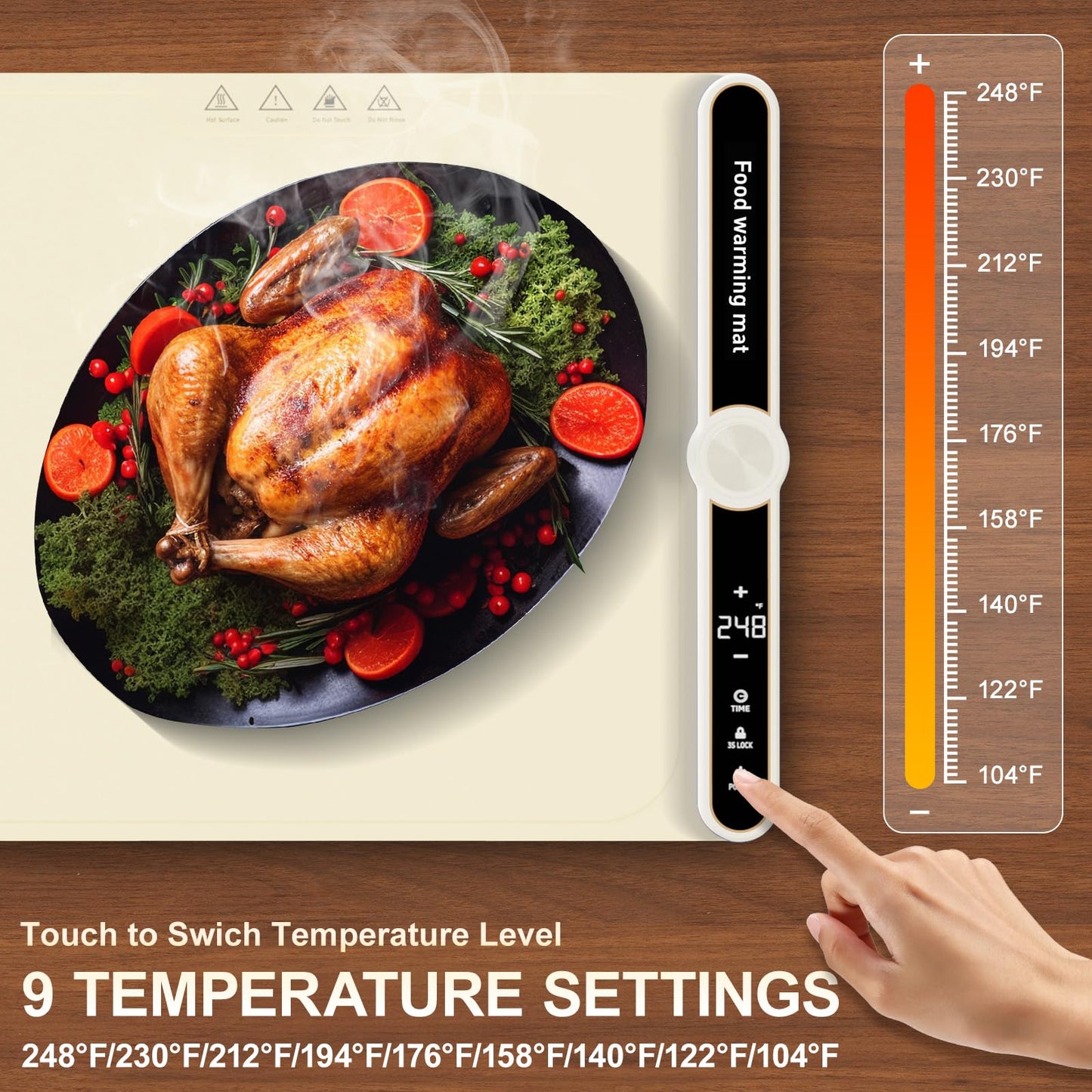 Small Warming Mat for Food Portable Rolled-up Silicone Food Warmers for Parties,Buffet,Countertop Electric Food Warming Mat 9-Level Precise Temp Control Keep Warming Last 18 Hours