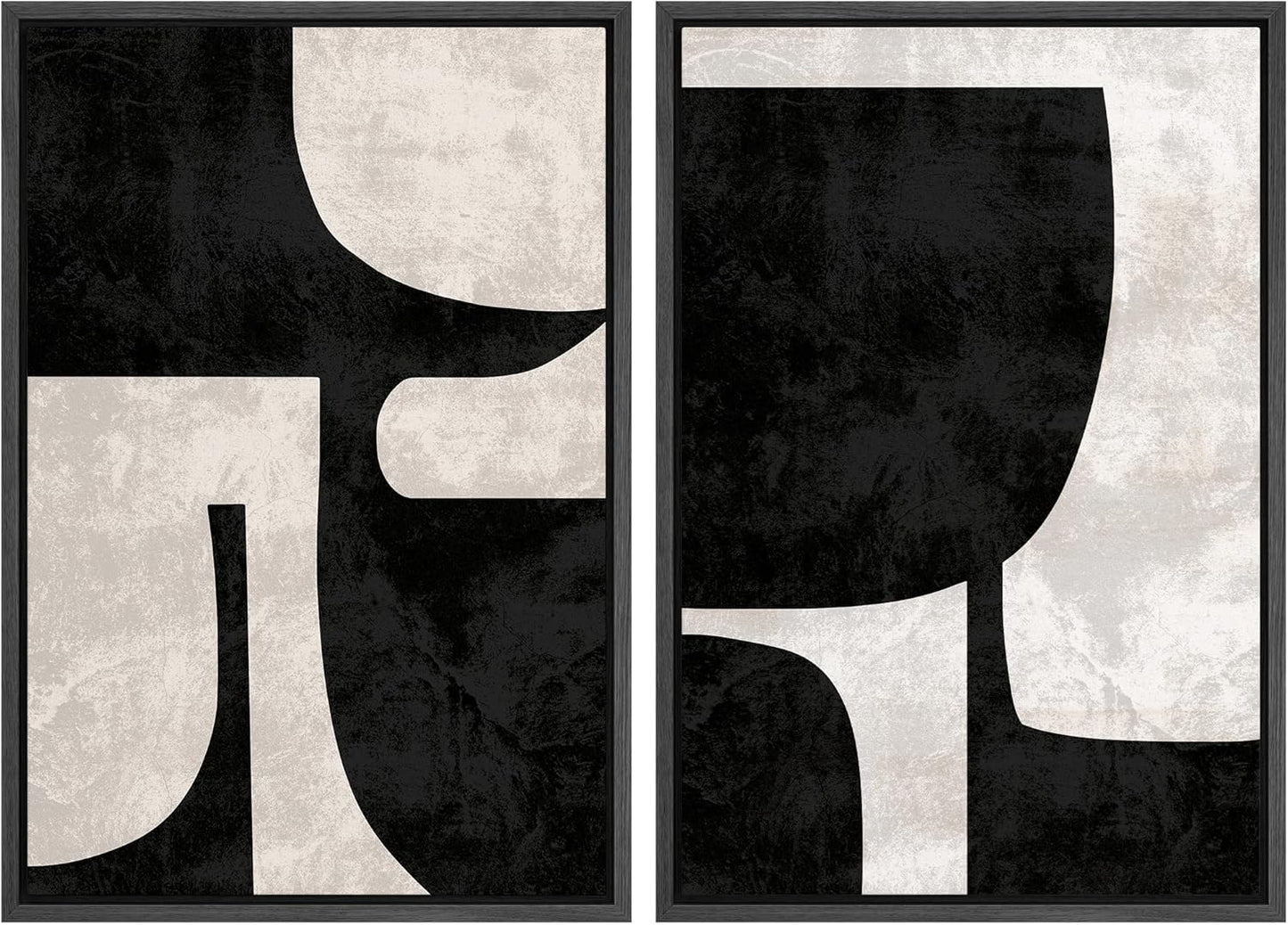 SIGNWIN Framed Canvas Print Wall Art Set Mid-Century Black Polygon Variety Abstract Shapes Illustrations Modern Art Decorative Contemporary for Living Room, Bedroom, Office - 24"x36"x2 Black